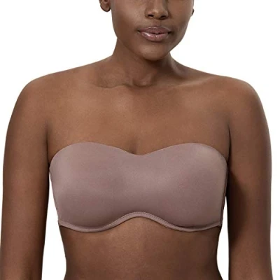 Image of Delimira Women&#039;s Strapless Bra Underwire Non Padded Minimiser Plus Size Bandeau Seamless Mochaccino 34D