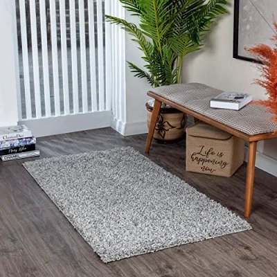 Image of Livabliss Home Shaggy Rug Modern Runner Rugs Living Room, Hallway 80x150 cm, Soft for Bedroom Neutral Boho Fluffy Rug, Easy Care Plush Thick Pile Grey