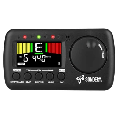 Image of Sondery Metronome Tuner Combo 3 in 1 for Guitar Bass Ukulele and Wind Instruments, English Counting Digital with Tap Tempo, Rechargeable