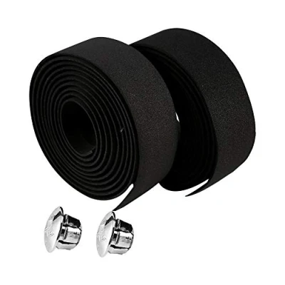 Image of VGEBY1 2Pcs Bicycle Handlebar Tape, Rubber Foam Road Bike Handle Bar Wrap Cycling Tape with 2 Plugs(Black)