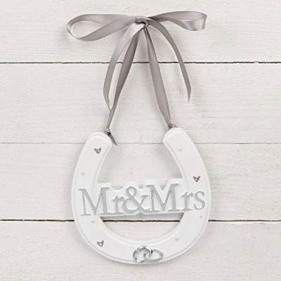 Image of Widdop AMORE BY JULIANA White Resin Horse Shoe Mr &amp; Mrs