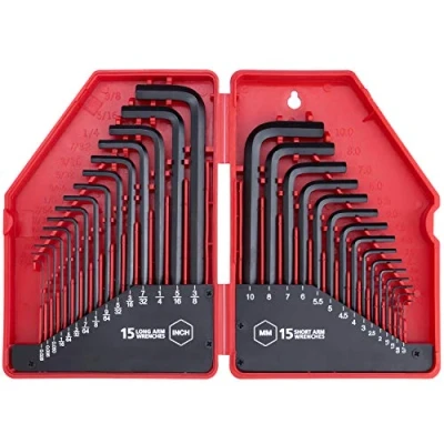 Image of EFFICERE 30 Piece Premium Hex Key Allen Wrench Set, SAE and Metric Assortment, L Shape, Chrome Vanadium Steel, Precise Chamfered Tips 0.028 3/8 inch 0.7 10 mm in Storage Case