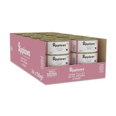 Image of Applaws 100% Natural Wet Cat Food, Tuna Fillet with Prawn, 156g (Pack of 24)