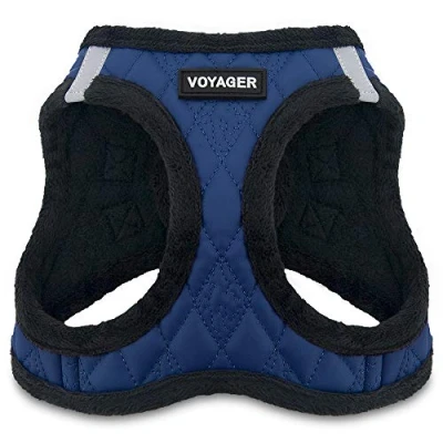 Image of Voyager Step In Plush Dog Harness Soft Plush, Vest for Small and Medium Dogs by Best Pet Supplies (Royal Blue Faux Leather), M (Chest: 16 18&quot;)