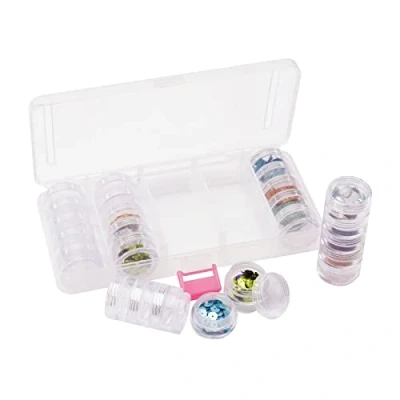 Image of Vaessen Creative Storage Box with 5 Compartments and 25 Round Jars, Transparent Organiser Case for Storing Diamond Painting Drills, Beads, Glitter, Gems Other Craft Supplies, 18.5 x 8.5 3.2 cm