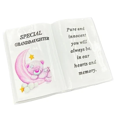 Image of Angraves Special Granddaughter Baby Girl Teddy Bear Moon Memorial Graveside Book Ornament Plaque