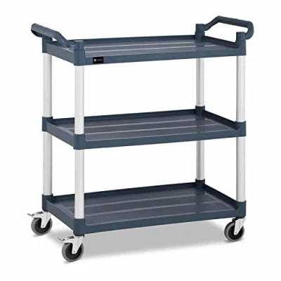 Image of Royal Catering Service Cart Serving Trolley Utility Bus 3 Shelves 4 Wheels 150kg RC ST910SS (Aluminium Tube, PP Plastic, TPR Wheels, Grey, 2 Brakes)