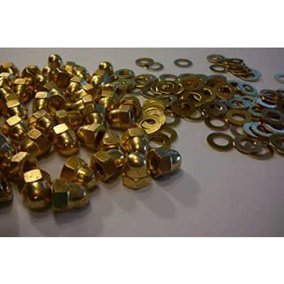 Image of M6 SOLID BRASS HEXAGON DOME NUTS WITH FREE WASHERS 12/25 OR 50 PACKS (25)