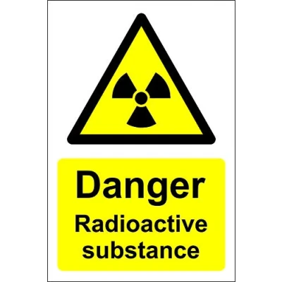 Image of Danger radioactive substance Safety sign Self adhesive sticker 200mm x 150mm