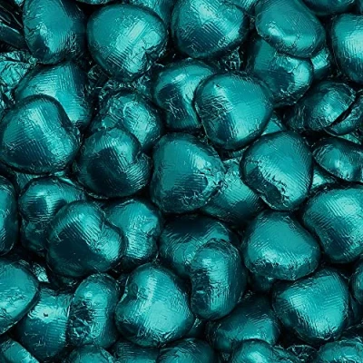 Image of Italian Options Milk Chocolate Foiled Hearts, 100 Chocolates, Teal Foil
