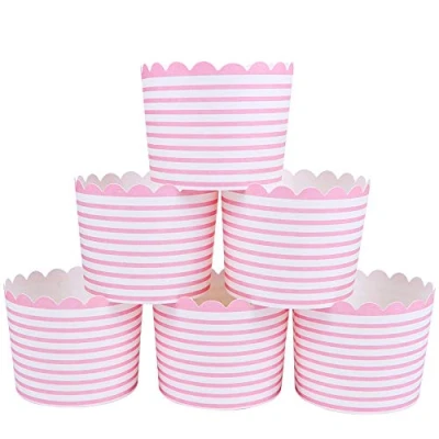 Image of Webake Muffin Cupcake Cases Paper Non Stick 50 Pcs Baking Cups Wrapper in Pink Stripe for Cake Ice Cream Dessert Wedding Birthday Party