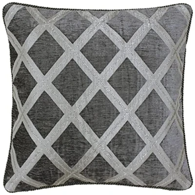 Image of Riva Paoletti Hermes Filled Cushion graphite Grey chenille Fabric reversible Geometric Diamond Design soutache Braid Edges 100% Polyester 45 X 45cm (18&quot; 18&quot; Inches), Polyester, Oyster,