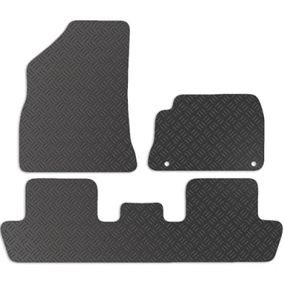 Image of Carsio Rubber Car Mats For Peugeot 5008 2010 to 2017 Tailored Fit Floor Mat Set Complete Accessory Black Custom Fitted All Weather &amp; Heavy Duty, Anti Slip Backing with Clips