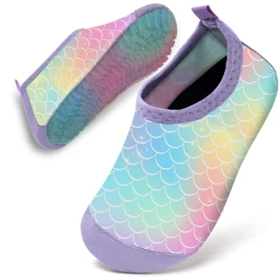 Image of Water Shoes Toddler Kids Baby Infant Girls Beach Swim Barefoot Aqua Socks Non Slip for Swmming Pool Park(Rainbow Mermaid,24/25)