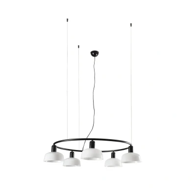 Image of Tatawin Small 5 Light Cylindrical Pendant Ceiling Satin Black, Opal