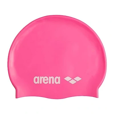 Image of Arena Classic Unisex Soft Silicone Swim Cap for Women and Men, Intensive Training Racing Comfortable Non Slip Long Hair Swimming Hat, Bright Pink