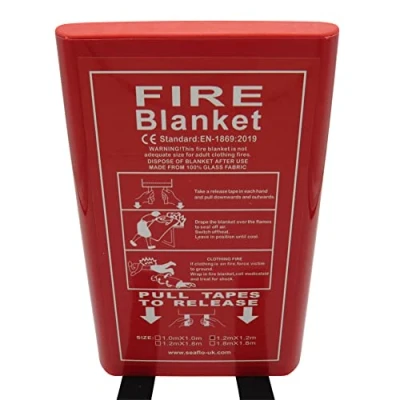 Image of SecureFix Direct Fire Retardant Safety Blanket 1.2M x (Quick Release Fireproof Home Kitchen), Red