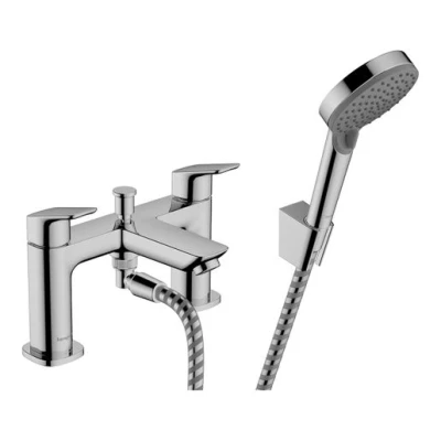 Image of Hansgrohe Logis 2 Hole Rim Mounted Bath Mixer With Diverter Valve And Vernis Blend Hand Shower Vario Chrome 71438000