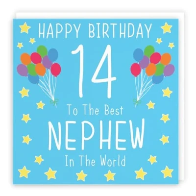Image of Hunts England Nephew 14th Birthday Card Happy 14 To The Best In World Iconic Collection Fun Colourful