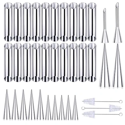 Image of NA Woohome 37 PCS Cannoli Tubes Puff Nozzle Set, Stainless Steel Forms Cream Horn Molds Piping Nozzle, Croissant Mold Baking Moulds for Danish Pastry Roll