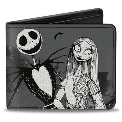 Image of Buckle Down Men&#039;s Disney Wallet, Bifold, Nightmare Before Christmas Jack Sally Zero Cemetery Scene, Vegan Leather, Multicolor, Standard Size, Default Size