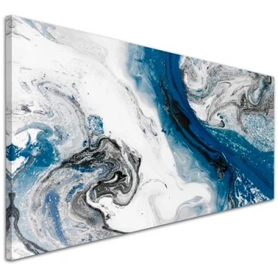 Image of Wallfillers Abstract Blue and Grey Swirl Canvas Wall Art 1465 118x49cm