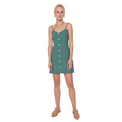 Image of Trendyol Women Mini Shift Regular fit Woven Dress Green