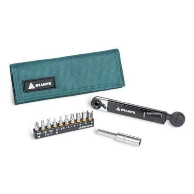 Image of Granite Rocknroll TQ Torque Ratchet Bike Tool Kit, Multitool Kit with 10 Bits and Extension Rod, Portable for Mountain Bike, Road Gravel (Green)