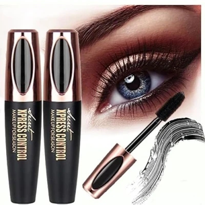 Image of 2 Pcs 4D Silk Fiber Lash Black Mascara, Longer &amp; Thicker Lashes, Waterproof, Clump Free, Long Lasting, Smudge proof, Hypoallergenic, All Day Luxurious Looking Lashes