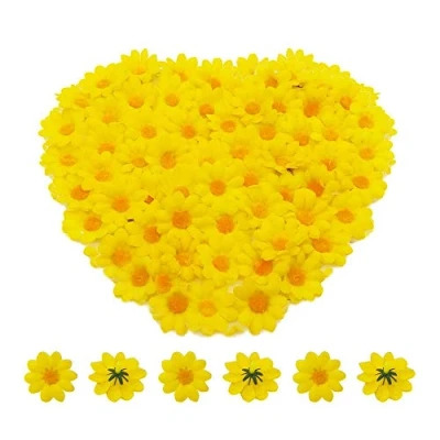 Image of Artificial Daisy Flower Heads 100pcs Fake Gerbera Petals Yellow for DIY Garland Craft Birthday Indoor Outdoor Party Easter Bonnet