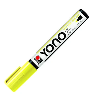 Image of Marabu Yono Marker Pen, Bullet Tip, (1.5 3mm), Neon Yellow, (321), Single Works On Any Surface, Metal, Glass, Wood, Fabric, Stone, Plastic, Cardboard