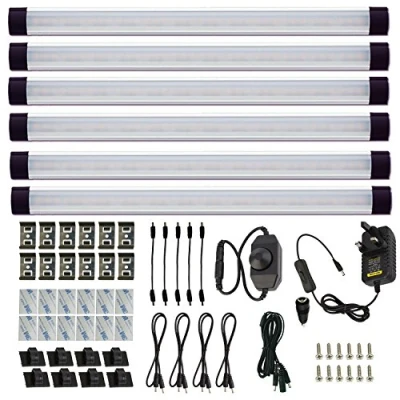 Image of AIBOO Under Cabinet Lights Kit LED Rigid Bar with Dial Dimmer Switch for Kitchen Cupboard Closet Lighting (2700K WarmWhite, 6 Panels)