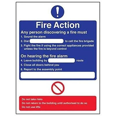 Image of V Safety General Fire Action Dial Sign Portrait 150mm x 200mm 2mm Rigid Plastic