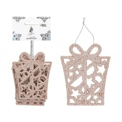 Image of Glitter Christmas Tree Decorations Set of 6 Presents Red