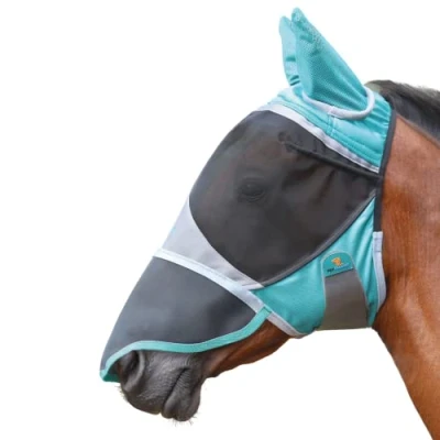 Image of Shires Deluxe Horse/Pony Fly Mask With Ears &amp; Nose UV Protection (Small Pony, Green)