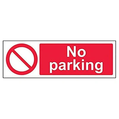 Image of V Safety No Parking Prohibition Sign Landscape 300mm x 100mm Self Adhesive Vinyl, Red, 52012AX S