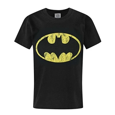 Image of Batman Distressed Logo T Shirt Black Short Sleeves Top for Boys and Girls 12 13 Years