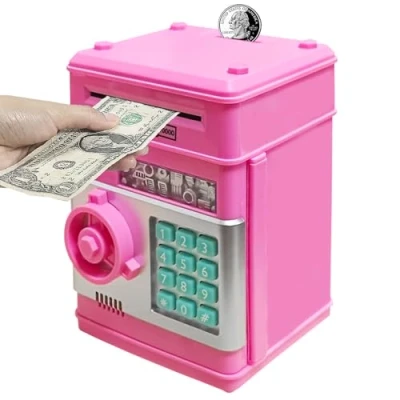 Image of HUSAN Electronic Money Bank, Password Piggy Bank Mini ATM Cash Coin Box for Kids, Best Birthday Toy Children, Boys &amp; Girls (Deep Pink)