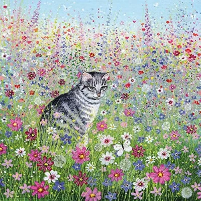 Image of Museums &amp; Galleries Lucy Grossmith Cat in a Cottage Garden Art Greeting Card