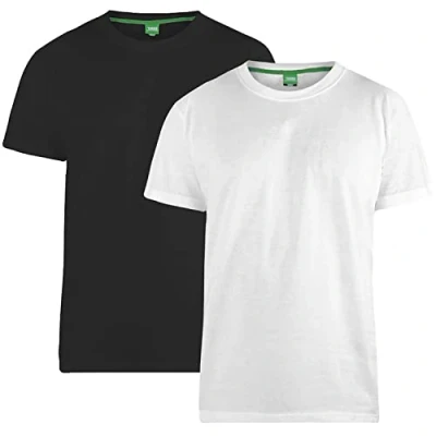 Image of D555 (KS16894 Mens Pack of 2 Crew Neck T Shirt in Black/White 2XL