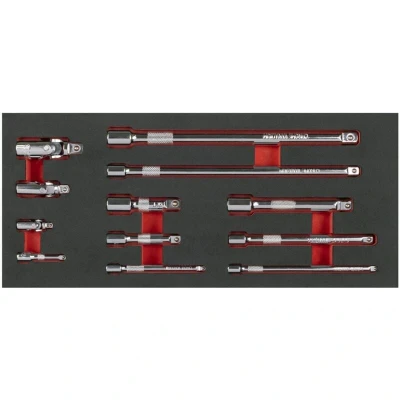 Image of Premier Wobble Extension Bar Set with Tool Tray 1/4in, 3/8in &amp; 1/2inSq Drive 12 Piece
