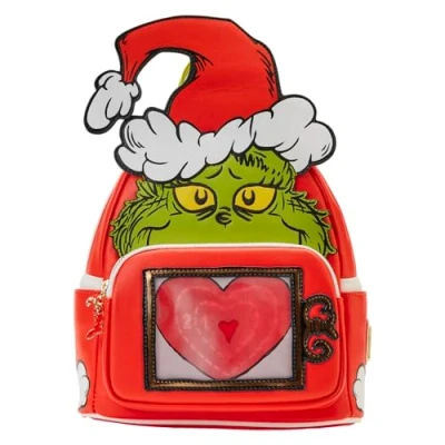 Image of Loungefly Dr. Seuss Grinch Lenticular Heart Mini Backpack, Red, One Size