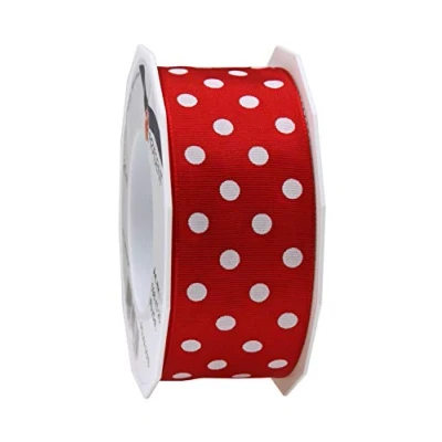 Image of Präsent Polka Dots Wired &amp; Printed Ribbon Red White 40 mm Width, 20 m Length
