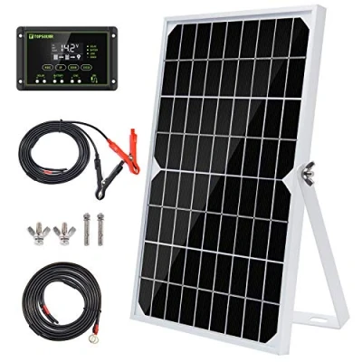 Image of Solar Charge Controller, Topsolar 30A Panel Controller 12V/24V PWM Auto Parameter Adjustable LCD Display Battery Regulator with Dual USB Port
