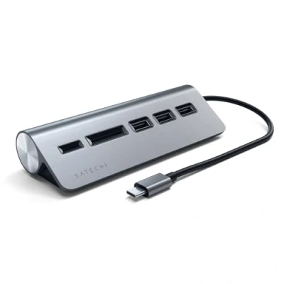 Image of SATECHI USB C Combo Hub For Desktop A 3.0 Data Ports &amp; Micro/SD Card Readers M2/ M1 MacBook Pro/Air, iPad M2 Mac Mini, iMac (Space Gray)