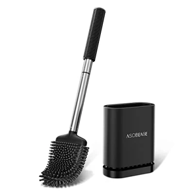 Image of ASOBEAGE Toilet Brush, Brush and Container, Brushes for Bathroom with Quick Drying Holder Set（Black）