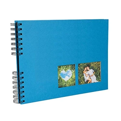 Image of Exacompta Ref 15002E MILANO Spiralbound Photo Album (50 Pages) 32 x 22cmin Size, Holds 150 Photos, 250gsm Black Card Pages, FSC Certified Blue Textile Cover