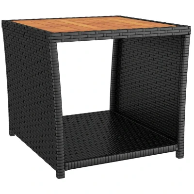 Image of vidaXL Tea Table with Wooden Top Black Poly Rattan&amp;Solid Wood Acacia