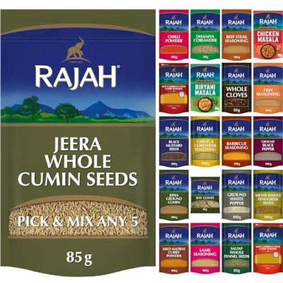 Image of Jeera Whole Cumin Seeds by Rajah Spices Jeeru 5 x 85g or Pick Any