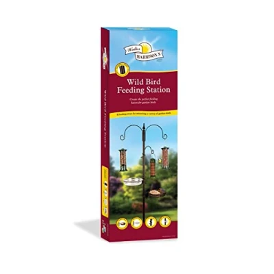 Image of Walter Harrisons Harrison&#039;s Traditional Wild Bird Feeder Pole Station Food and Water With Four Feeding Areas,Black